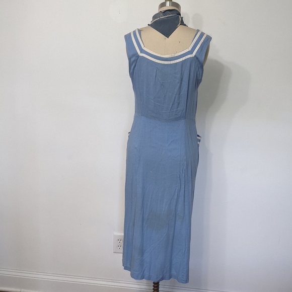 (41) vtg 1940s blue white day dress - Picture 4 of 5